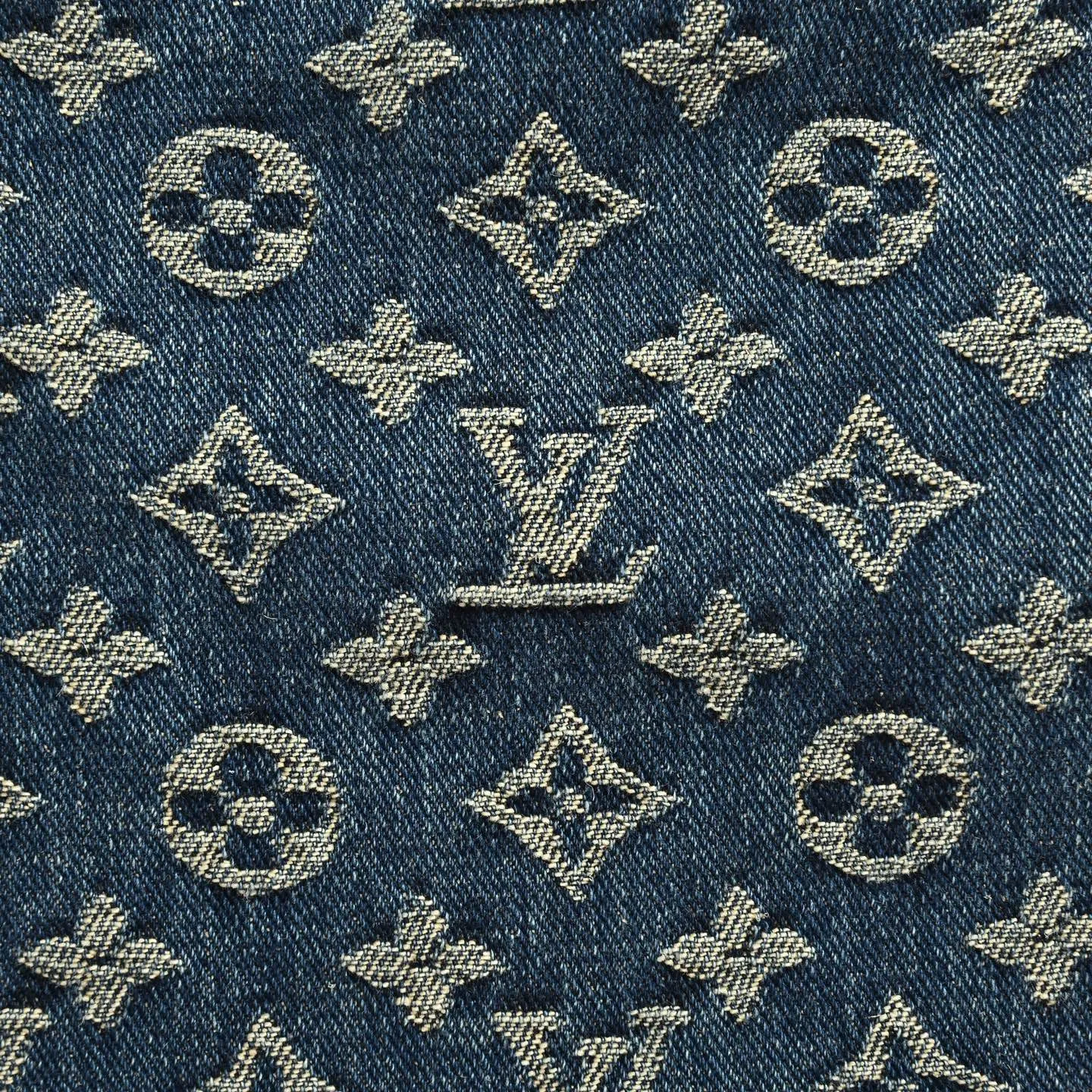 Louis Vuitton/Louis Vuitton all-over printed side leather strip washed blue jeans